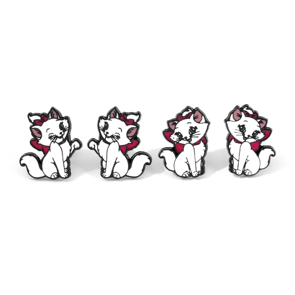Серьги-marie-cat-белые-серьги-гвоздики-в-виде-котят-с-розовым-бантиком-в-стиле-«Аристокоты»-для-женщин-и-девочек