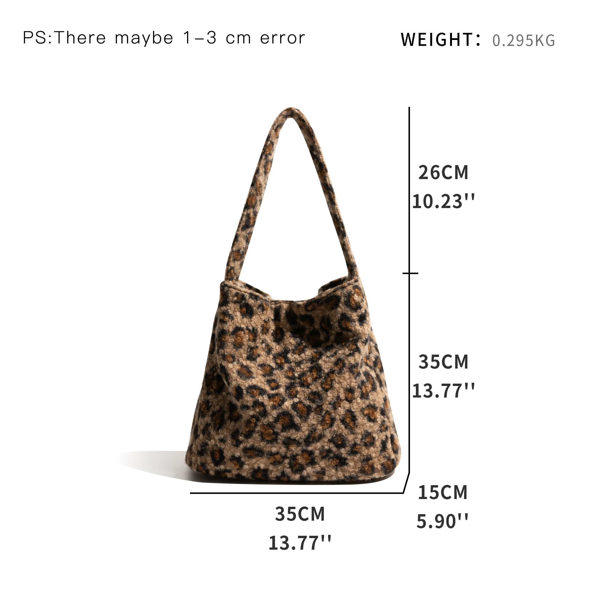 MABULA Women Wool Tote Bag Autumn Winter Large Capacity Leopard Pattern Handbag Single Shoulder Bag Leopard Print Messenger Bags