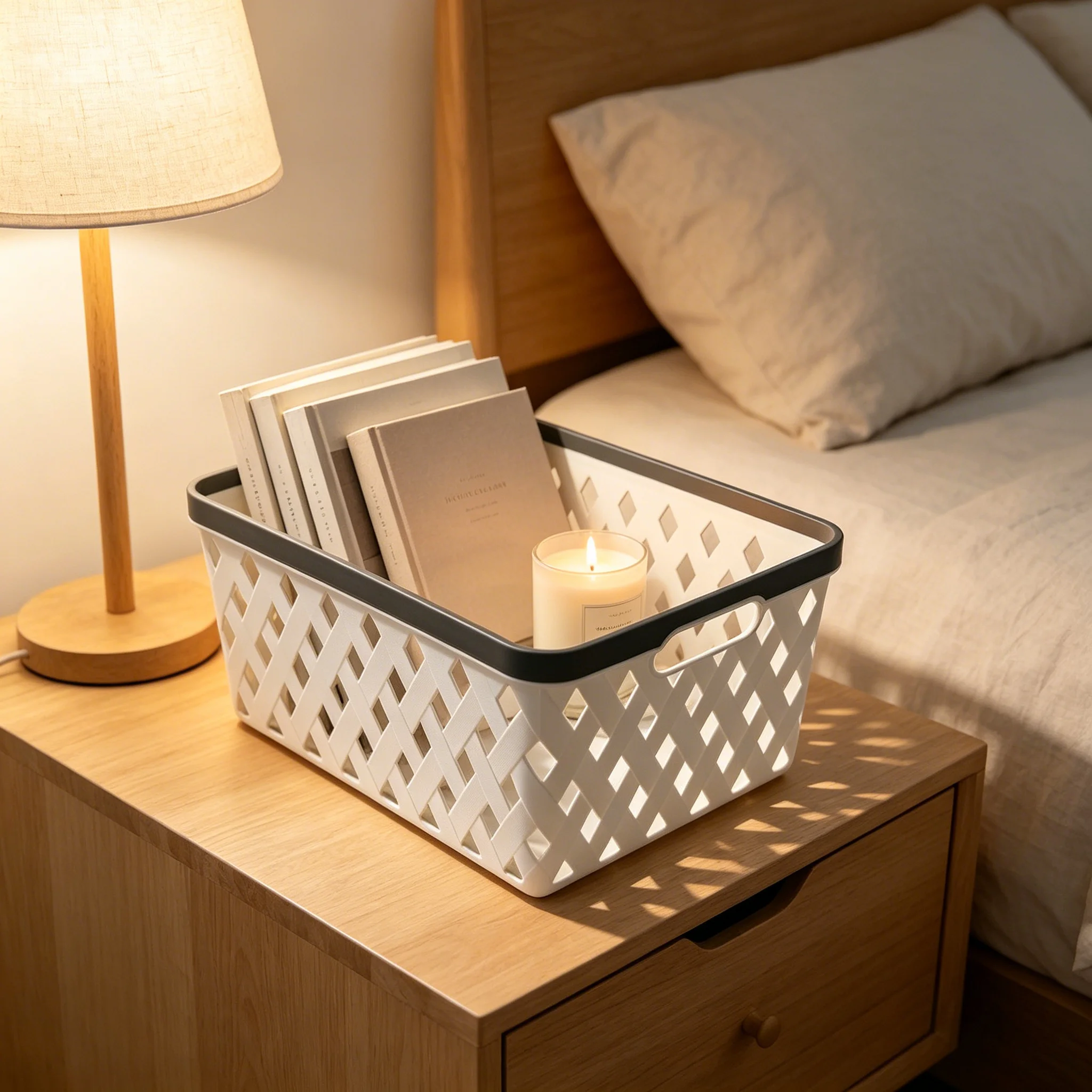 Stackable Ventilated Storage Basket Set, Decorative Household Organizer for Sundries, Toiletries, Books & Pantry Supplies
