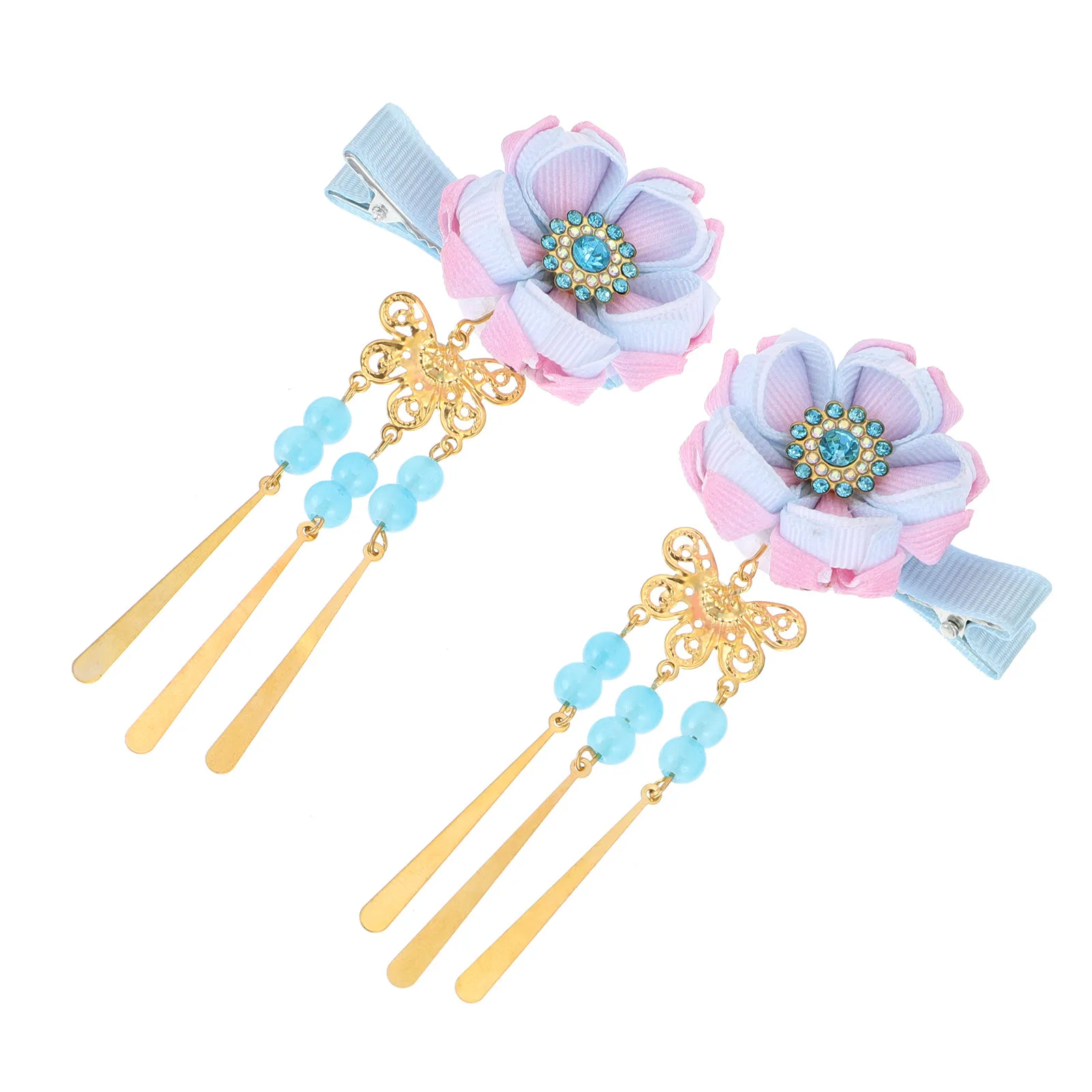 1Pair Exquisite Flower Hairpin with Delicate Bell Detail Japanese Style Hair Clamp for Kimono Wear Fashionable Lightweight Hair