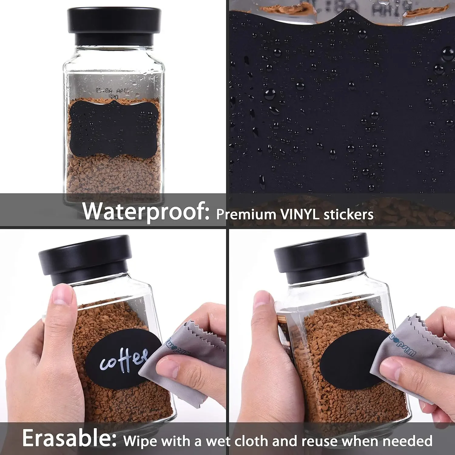 24-60PCS/Set Jars Labels Erasable Chalkboard Sticker Waterproof Craft Spice Record DIY Kitchen Sealing Bottle Reusable Black Tag