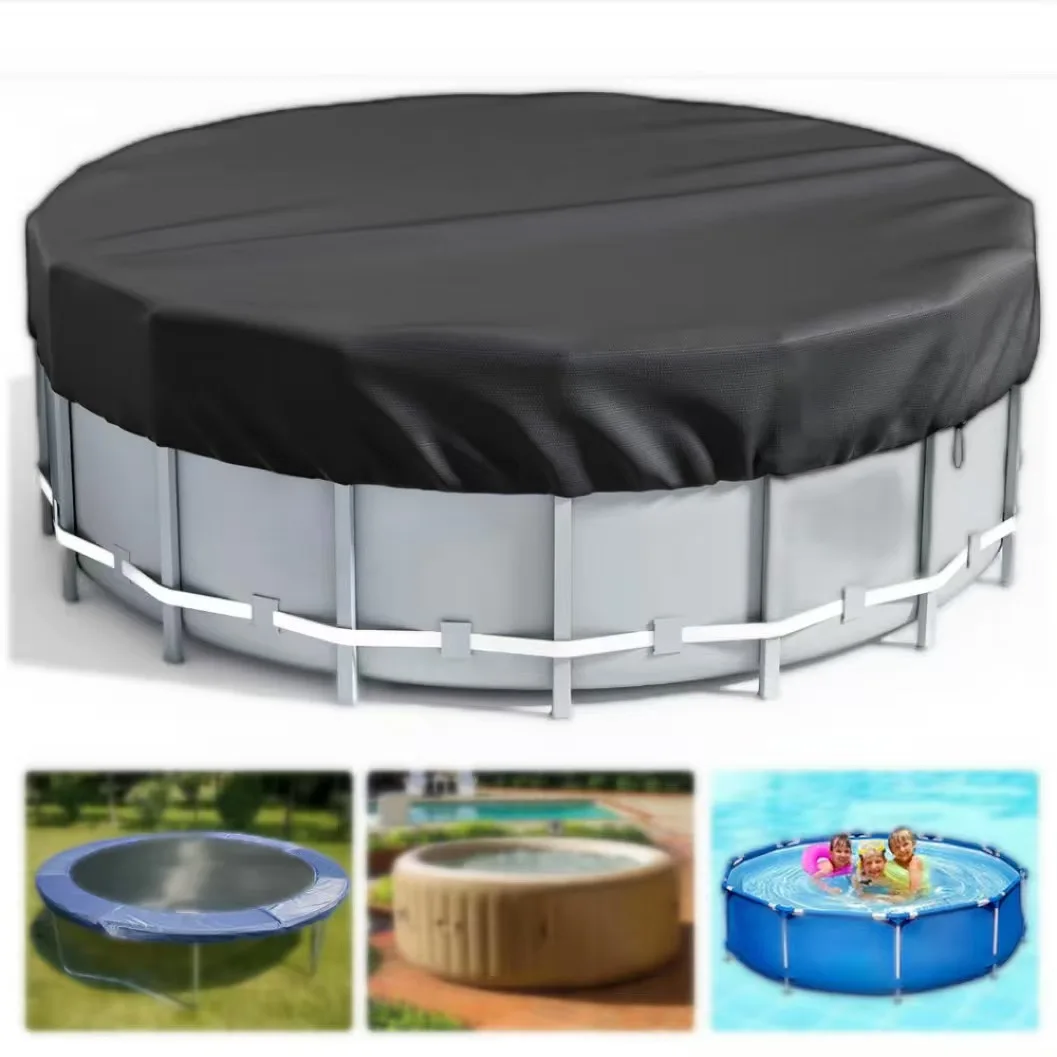 1PC Black Round Durable Oxford Cloth Pool Cover for Above Ground Pools, Protects Cleanliness, Easy Installation, Only Cover