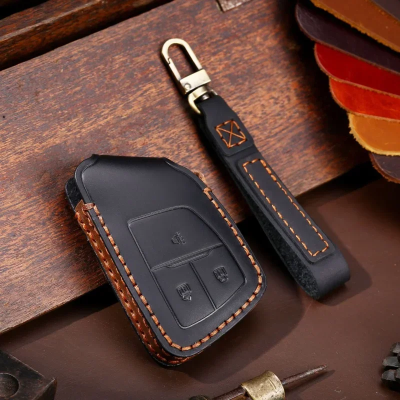 

1pc Leather Car Key Case Cover Fob Accessories Keyring For Buick Verano Envision 2022 S Plus 3 Button Keychain Holder Shell