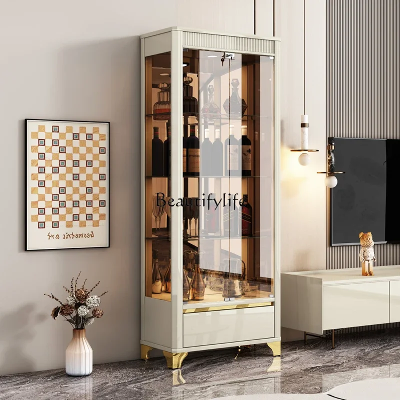 

yj5 Italian Minimalist Glass Door Wine Cabinet Painted Wall Display Cabinet