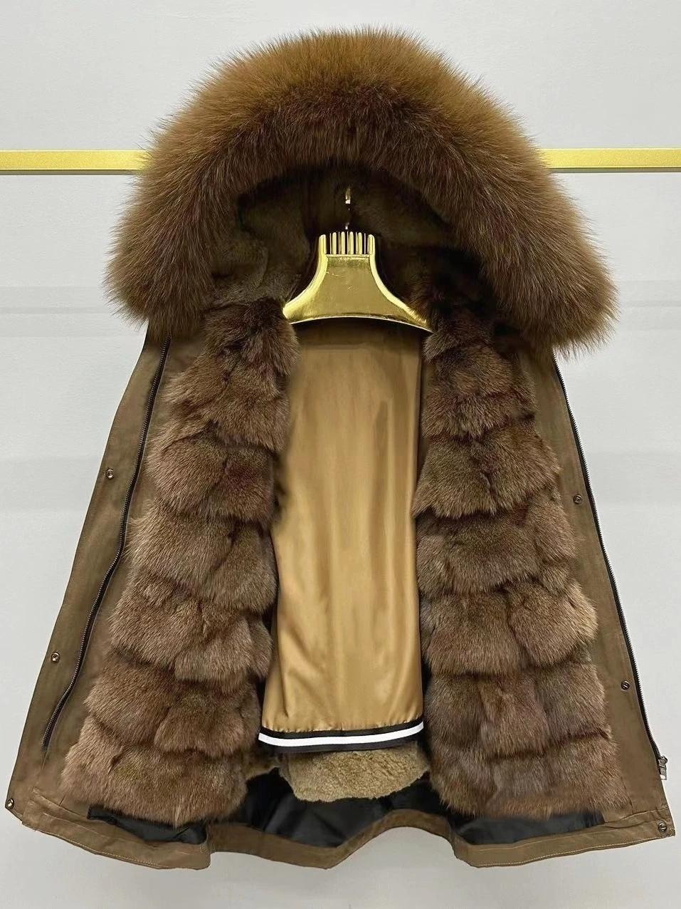 Parka Giacca da donna Cappotto di pelliccia con abbottonatura Coniglio Interno staccabile Cappotto con collo in pelliccia di volpe integrato Giacca invernale da donna Cappotto in pelliccia sintetica