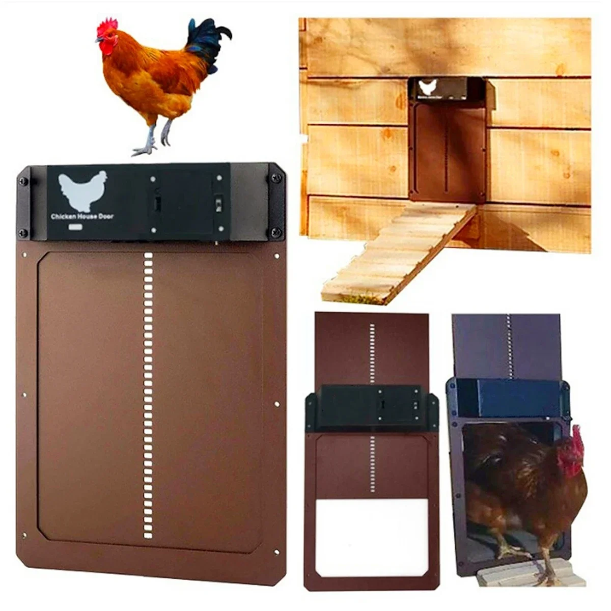 1Pc Intelligent Light Sensing Automatic Chicken House Door Adjustable Waterproof Safety Rooster Cage Door Opener Brown/Red/Green