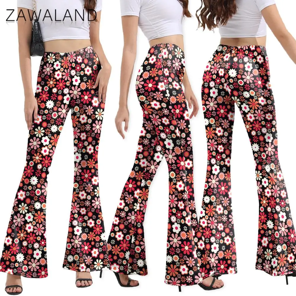 Zawaland Cosplay Hippie Costume Retro 70s 60s Theme Party Wide Leg Pants Disco Flared Pants Halloween Women Hippie Bell Bottoms