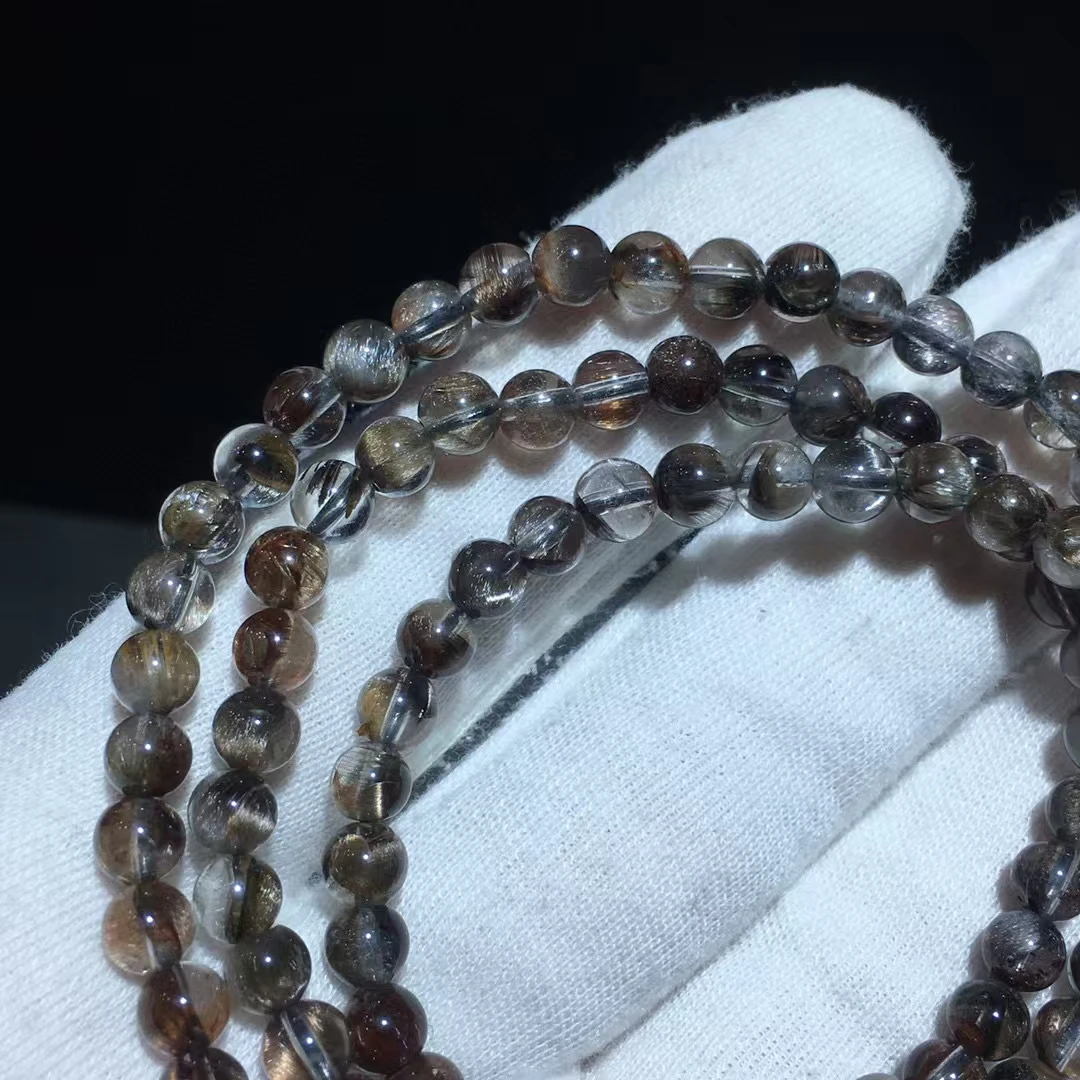 Natural Brookite Platinum Rutilated Quartz Bracelet 5.2mm 3 Laps Woman Man Gift Round Beads Brookite Crystal Jewelry AAAAAA