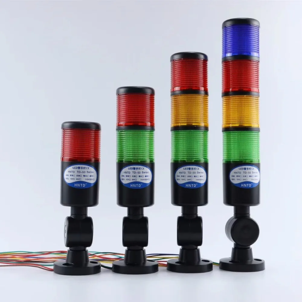 أسود 24 فولت برج الإشارة الصناعية السلامة كومة إنذار ضوء Led متعدد الطبقات طوي الجرس الحذر مصباح تحذير لآلات التصنيع باستخدام الحاسب الآلي