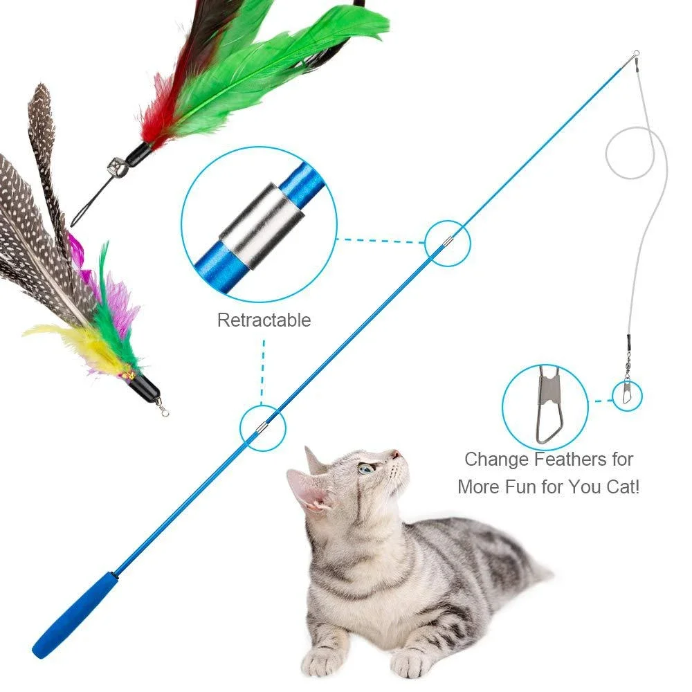 11pcs Remplacement Plume de Chat Jouet Ensemble Plume Tête de Remplacement Rétractable Chat Bâton Chat Produits