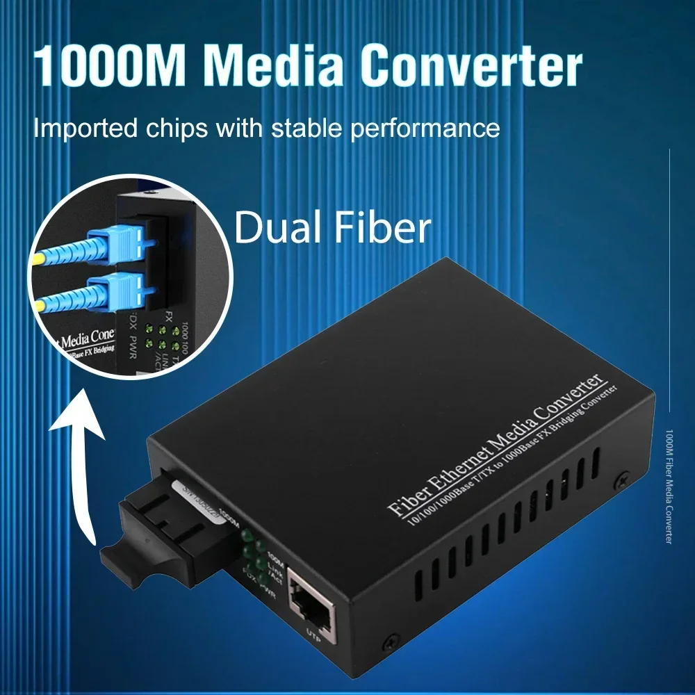 EWIND Gigabit Fiber Optical Media Converter 10/100/1000Mbps Single Mode 20Km UPC/APC SC-Port External Power Supply 6PC Converter