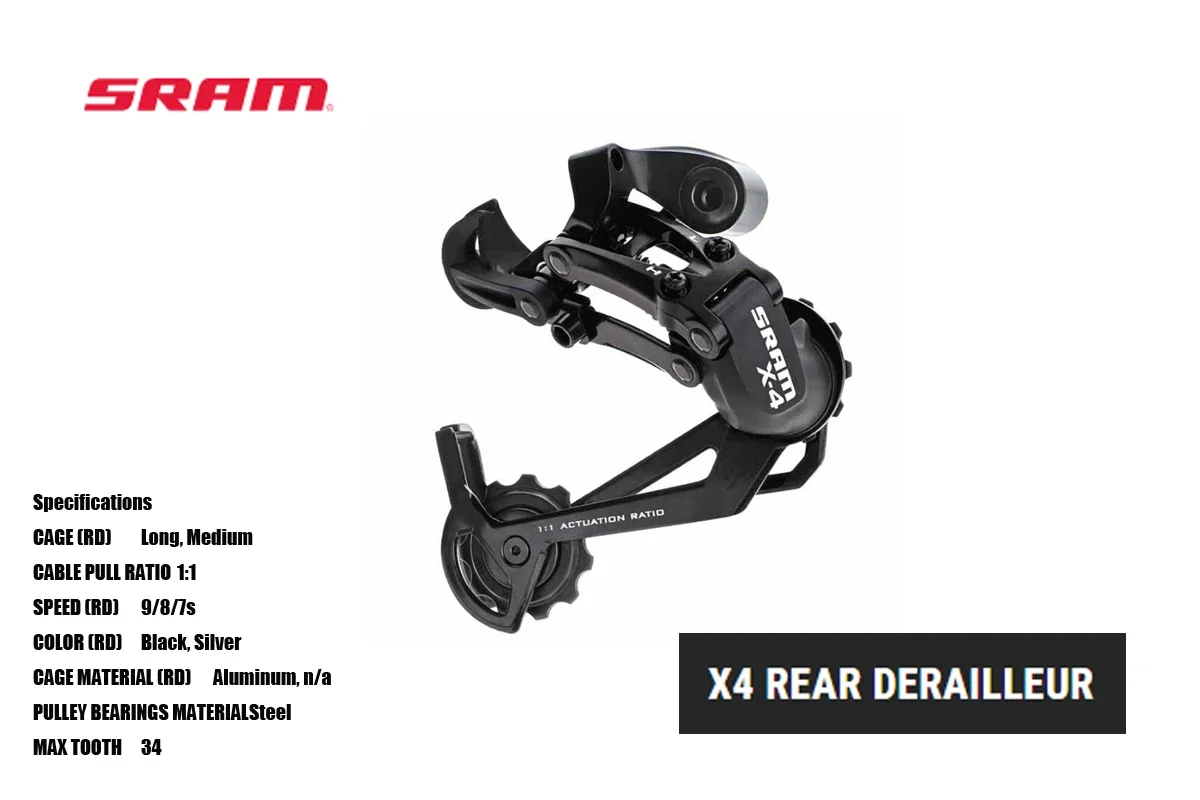 SRAM X4 REAR DERAILLEUR 3X8/9SPEED REAR DERAILLEUR BLACK Long OR Medium CAGE original parts