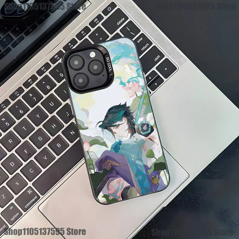 Custodia per telefono Anime G-Genshin Impact per iPhone 17,16,15,14,13,12,11,Pro,XS,Max,Plus,Mini,SE4,E Cover antiurto nera opaca