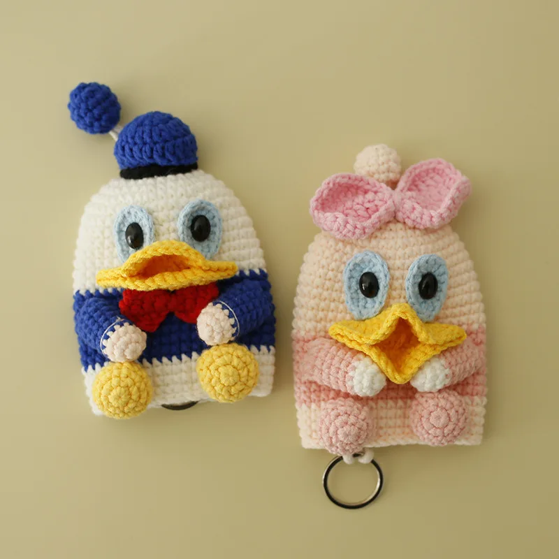 Hand Crocheted Cartoon Duck Key Bag Plus Size Car Key Protective Cover Wool Woven Accessories