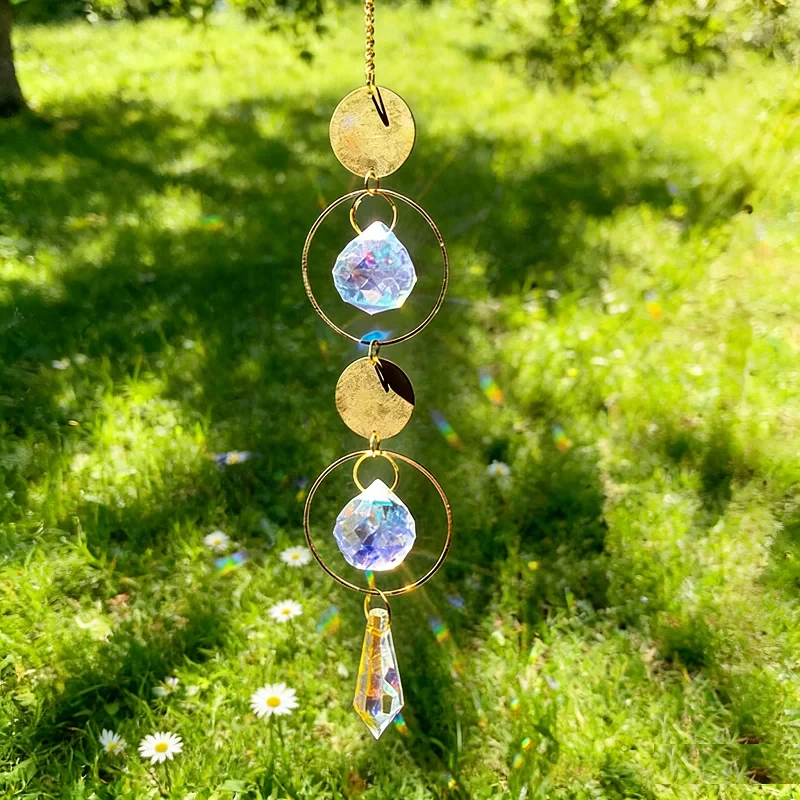 Golden Sun Pentagram Crystal Suncatcher Prism Hanging Pendant Rainbow Maker for Window Garden Decor