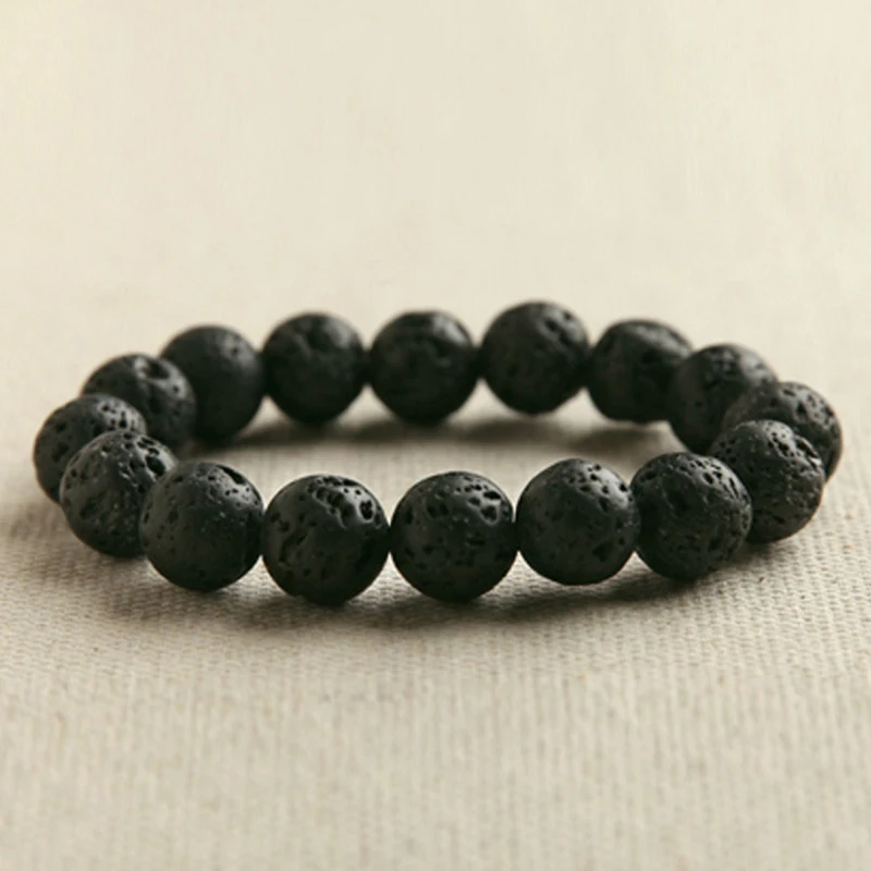 official-website tiki 12MM 15Beads Black Natural Volcano Stone Prayer Beads Bracelet Femme Jewelry For Women