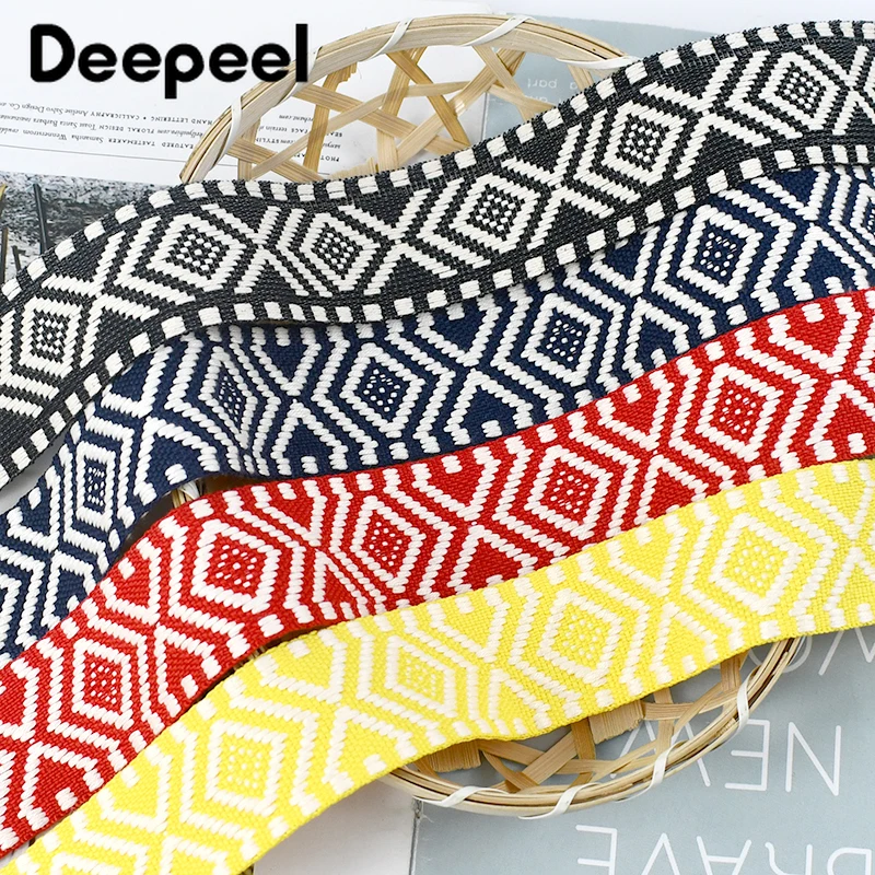 2/5/10Meters Deepeel 38mm Jacquard Ethnic Nylon Webbing Canvas Bag Strap Ribbon Tape Decorative Trims Sewing Clothing Accessory