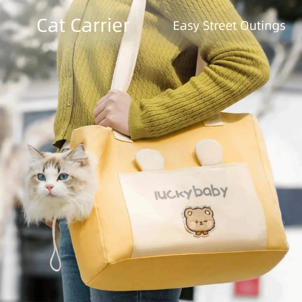 

Foldable Travel Cat Handbag Canvas Skew Straddle Cats Dog Carrier Breathable Mesh Large Capacity Outdoor Cat Carrier Bag