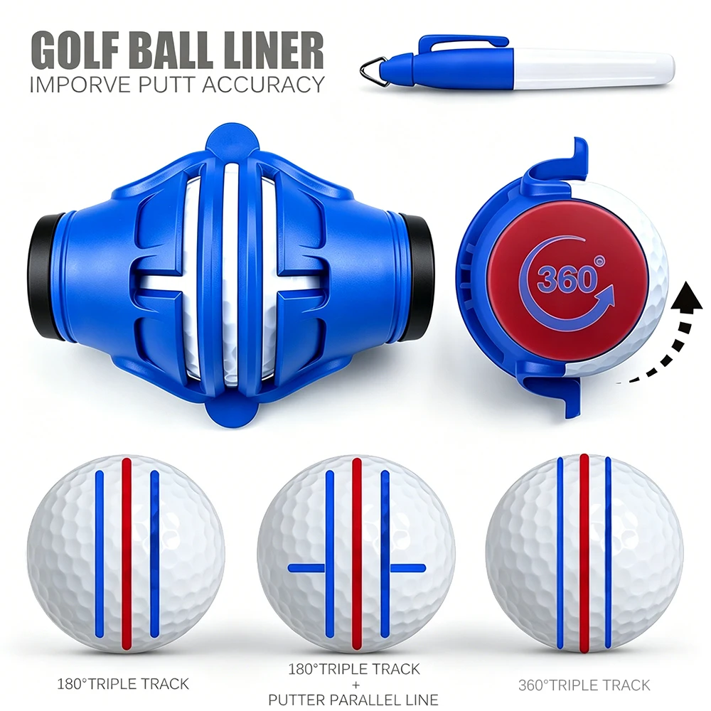 5-in-1 Golf Ball Line Marker Liner, Adjustable Alignment Drawing Template, Golf Putting Positioning Aid for Golfers Training