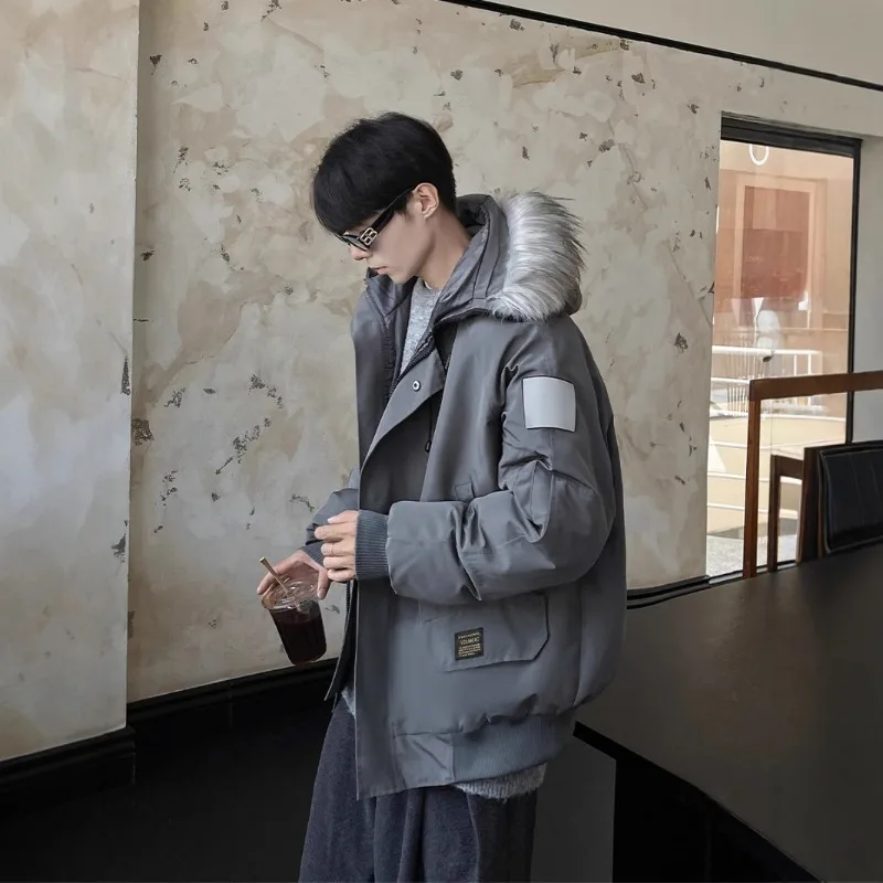 

Outcoat Parka Coat Men's Winter Detachable Cotton-padded Jacket Copy Woolen Collar Hooded Jacket As Well Thick Loose Outerwear