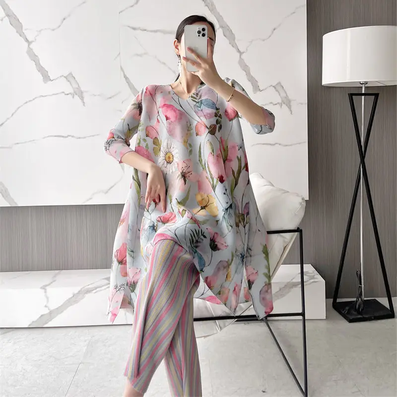 Miyake Pleated Fashionable Pants Set 2024 Summer New Women's Casual Loose Comfortable Slimming 2-piece Set