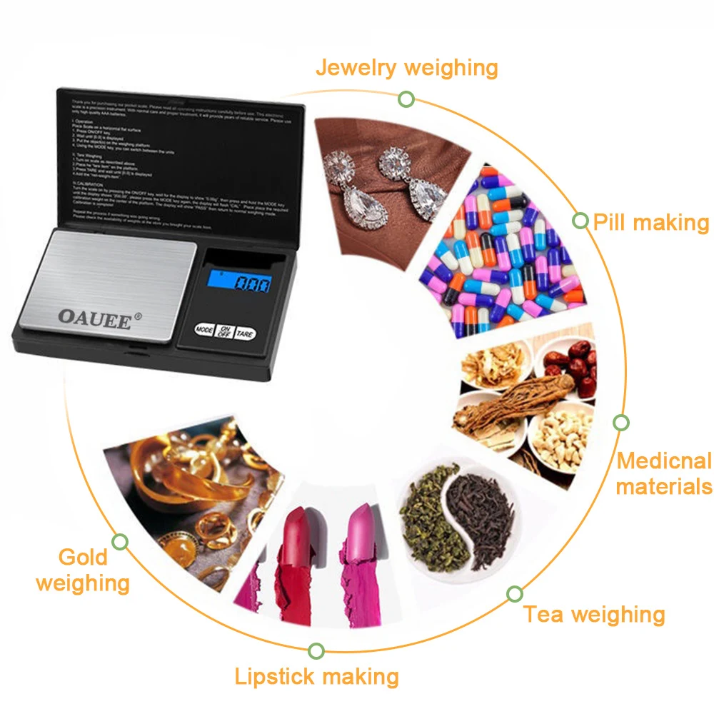 Electronic Digital Scale High Precision Mini Stainless Steel Gold Jewelry Scale Kitchen Gram Balance Weight LCD Pocket Scales