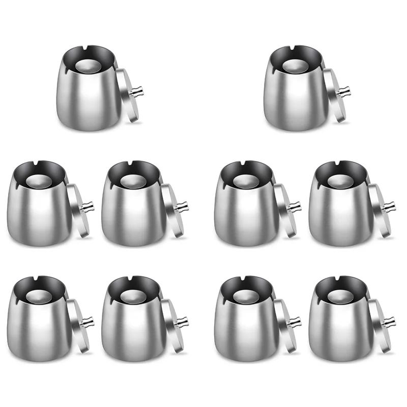 【Rushed】10X Ashtray Stainless Steel With Lid Heavy Ashtray Storm-Wind Non-Slip Base For Outside And Inside Silver