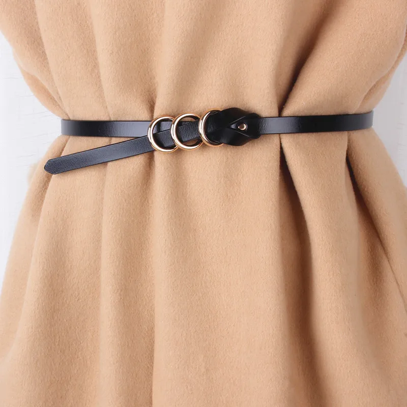 Women's belt with three ring alloy buckle decoration for women's trendy versatile belt