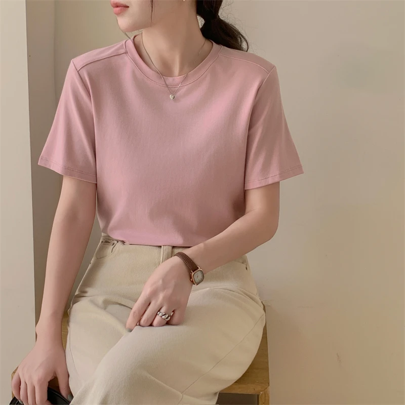 

T- New Summer Sleeve Inner Wear Solid Color Short Top Base Shirt Ins Trend