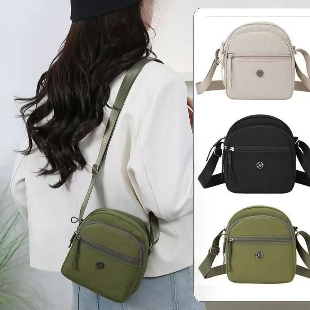 Casual Soft Nylon Cloth Women Shoulder Bag Lightweight Multi-layer Crossbody Bags Solid Color Makeup Bag Daily Use