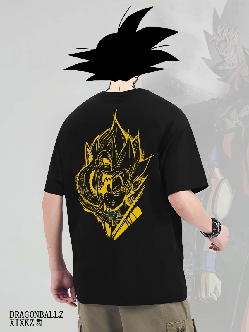 

Мужская футболка из плотного чистого хлопка с принтом дракона и жемчуга дракона, с коротким рукавом, с узором Sun Wukong, периферийные устройства, свободный бренд Tide