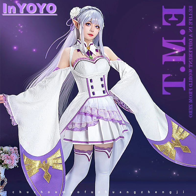 InYOYO Emilia Cosplay Costume Amine Re:Life In A Different World From Zero Collection Edition Dress Halloween Party Outfit Women