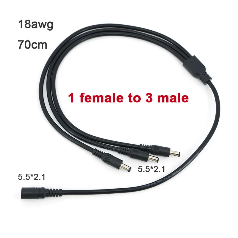 

18awg 12V DC Power Supply Splitter Cable 1 Female to 3 Male connector CCTV Accessories Adapter Line 70cm