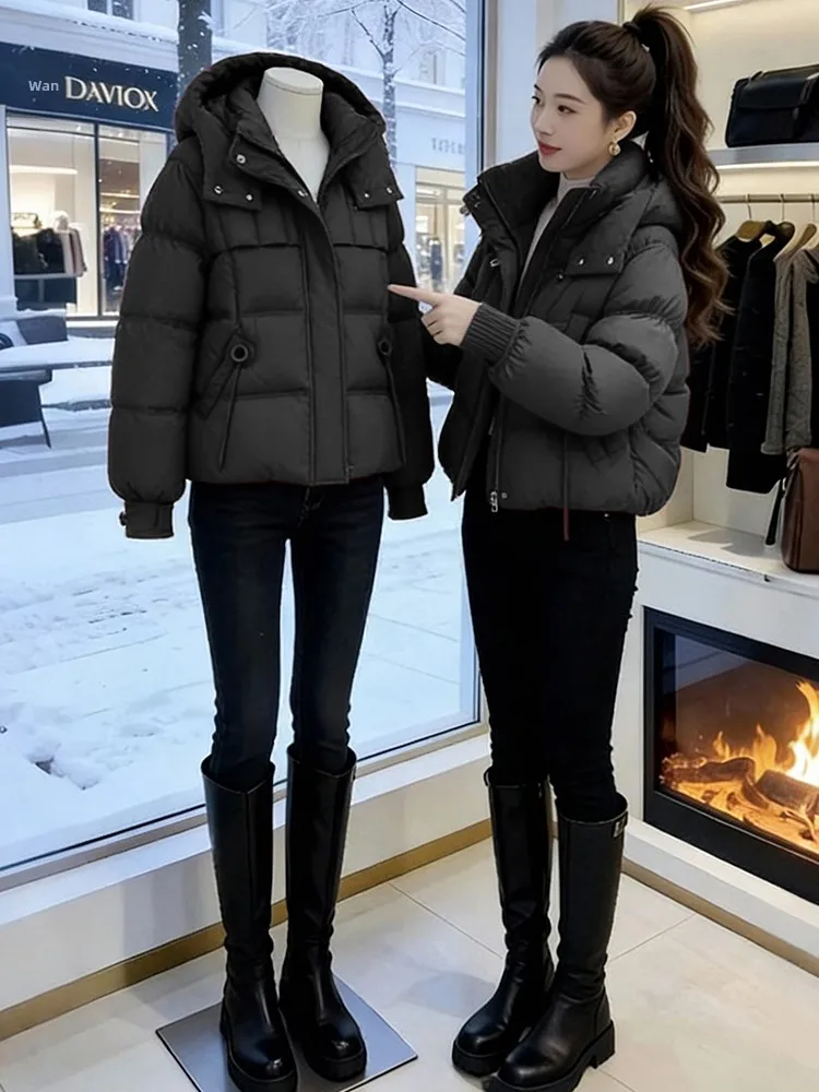 

Women's Thiened down Cotton Jaet Bread Sle Coat Korean Version Loose Fit Hooded Zipper Closure Color Winter Outer...