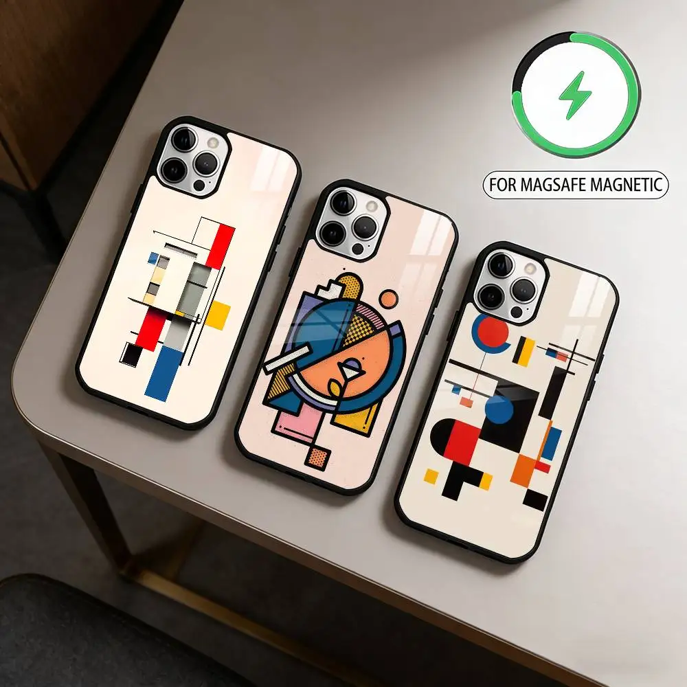 

G-Geometric B-Bauhaus art Magnetic For Magsafe Wireless Charging Phone Case For iPhone17,16,15,14,13,12,11 Plus,Pro Max