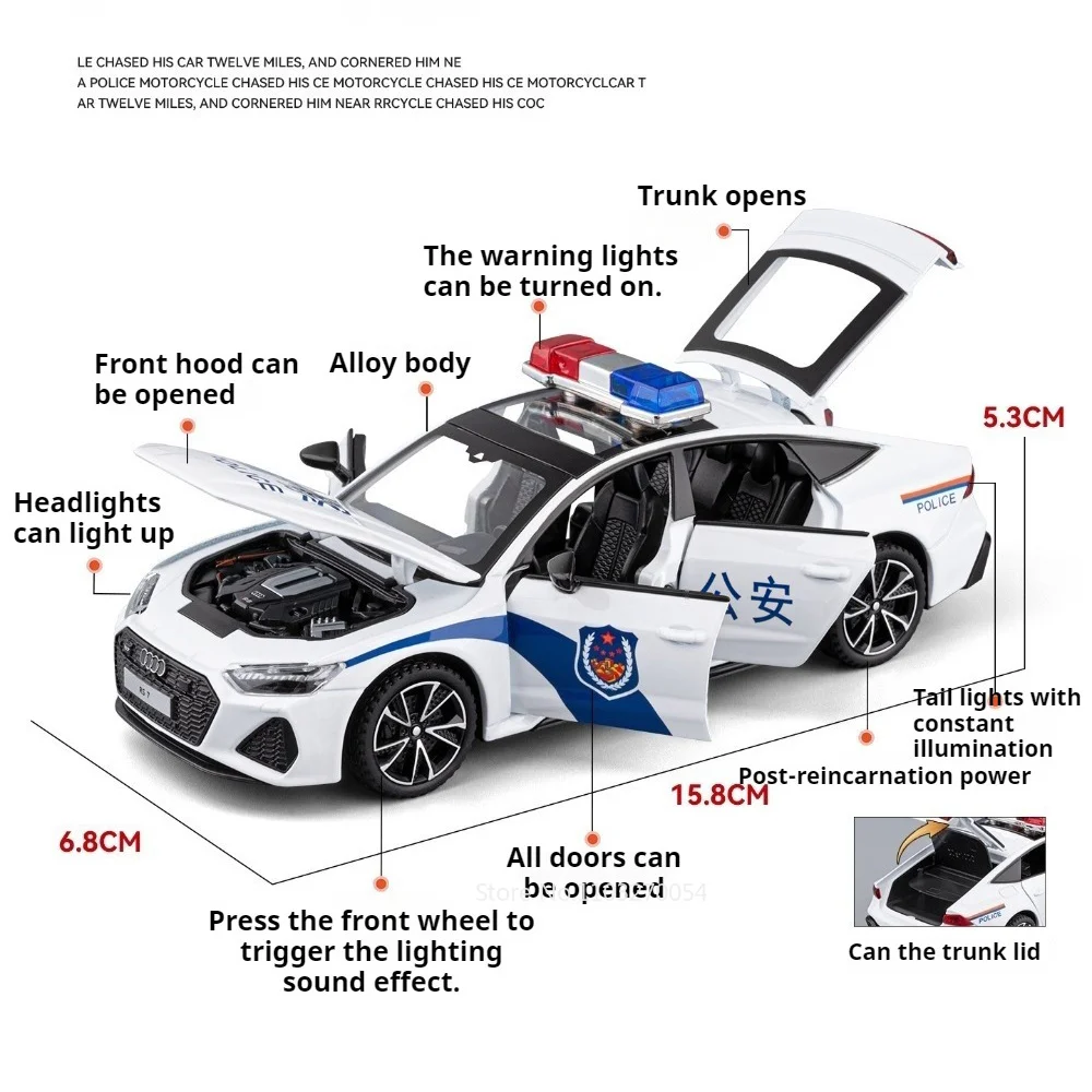 1:32 AUDI RS7 Aventador Alloy Police Cars Diecast Model Toys Doors Opened Sound Light Pull Back Miniature Models Christmas Gifts