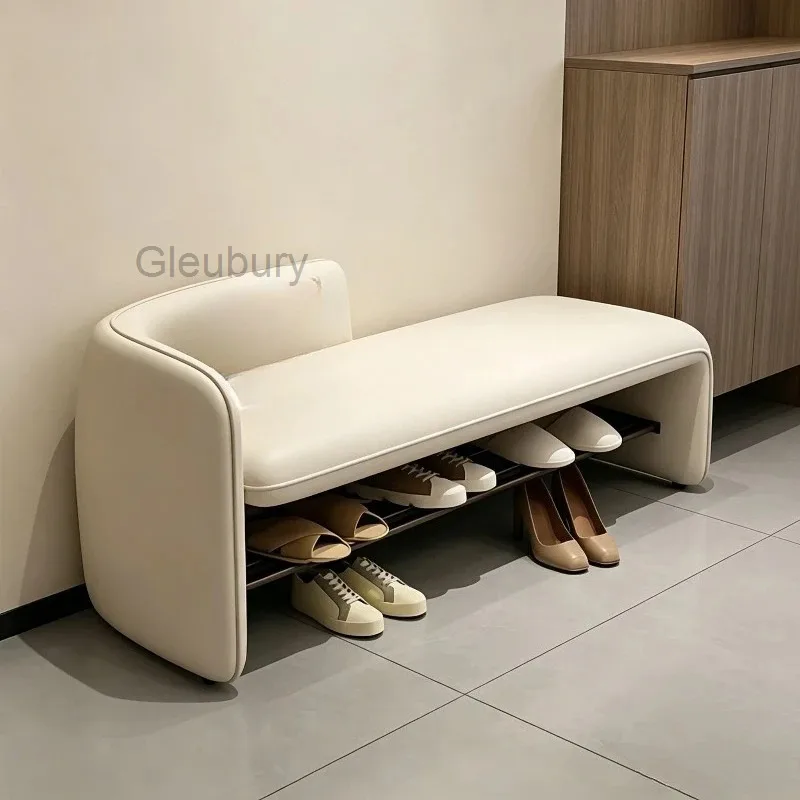 Rounded Curved Upholstered Shoe Bench, Wrap-around Side Panel Design Padded Stool for Entryway Modern Household Shoe Storage