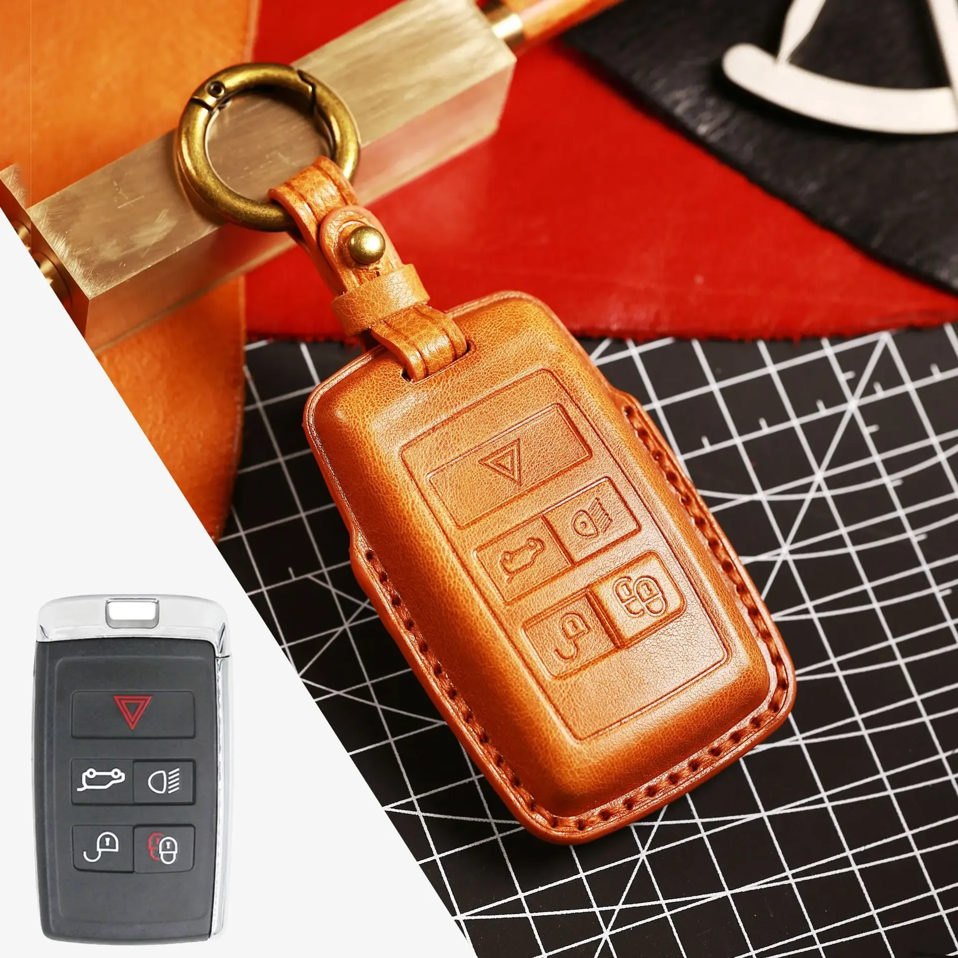 1pc Genuine Leather Car Remote Key Fob Cover Key Case For Land Rover Range Rover Evoque Discovery Sport 5 2018 2019 2020 2021