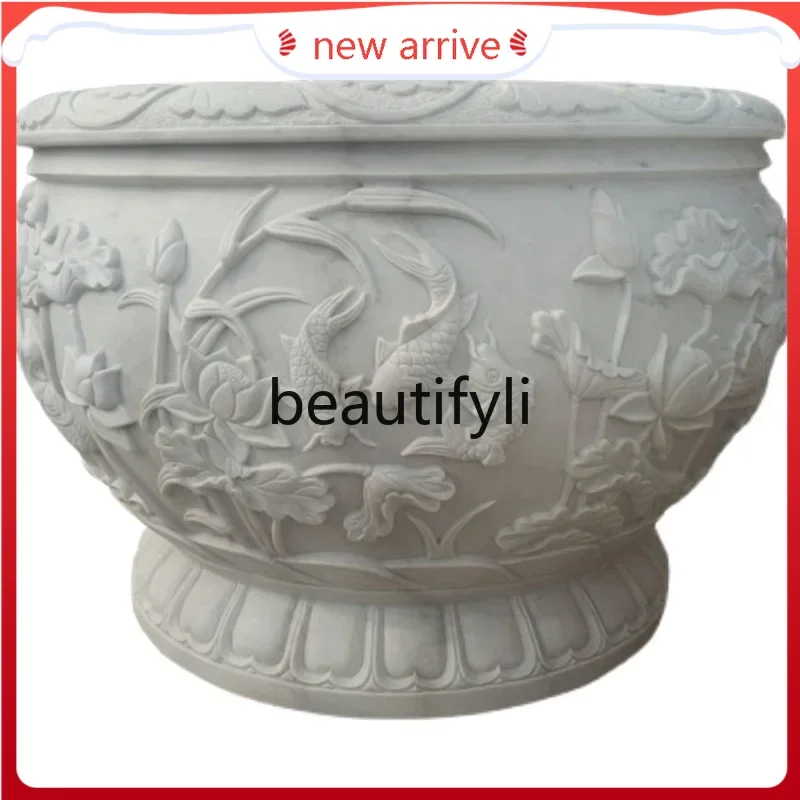 

AWhite marble stone carving fish tank stone basin natural blue stone large water tank H