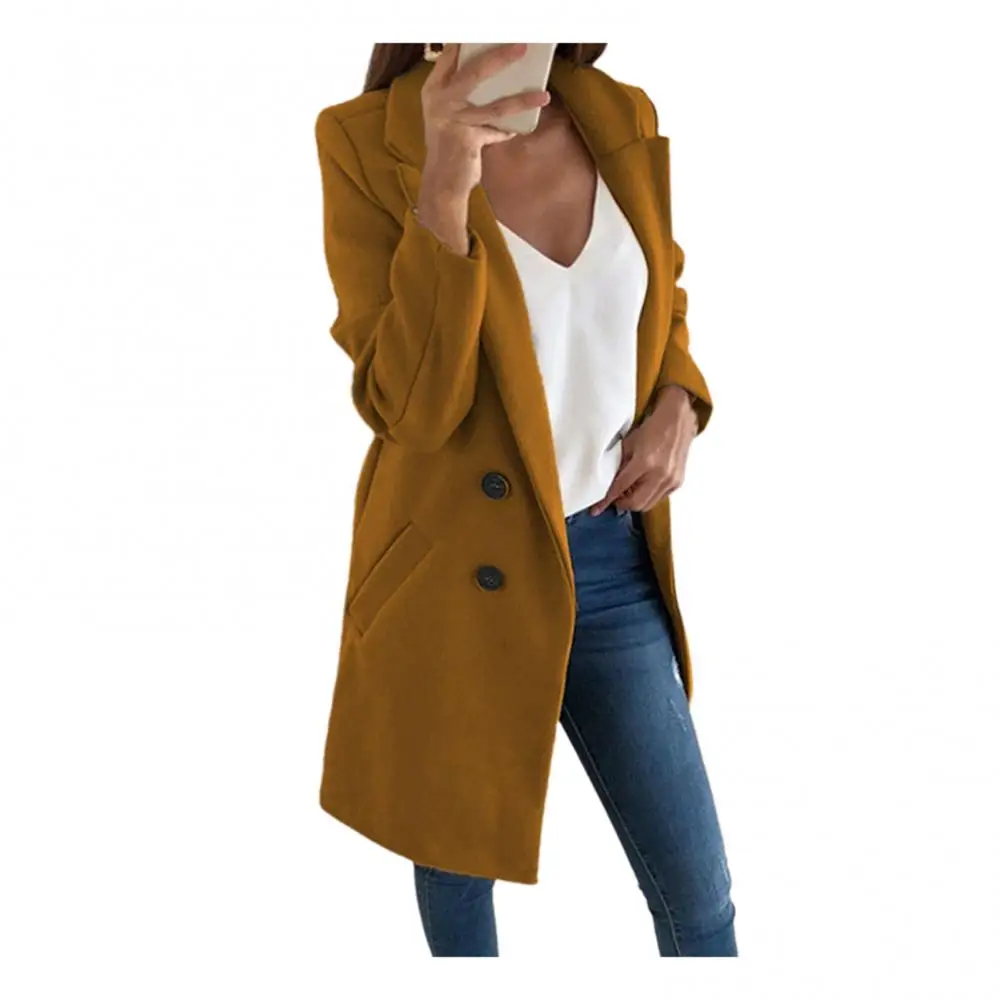 Jacket Autumn Winter Coat Long Open Front Casual Women Solid Color Warm Lapel Coat