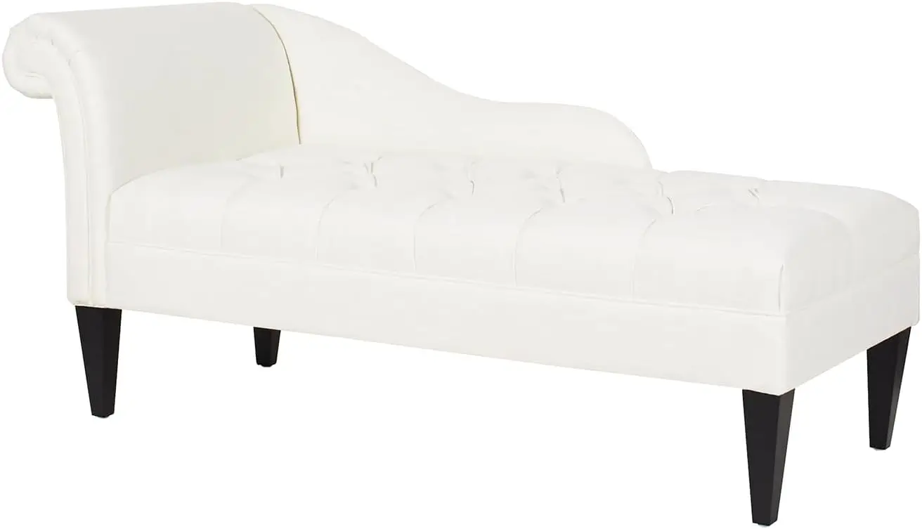 Taylor Home Harrison Tufted Roll Arm Chaise Lounge, Antique White Polyester