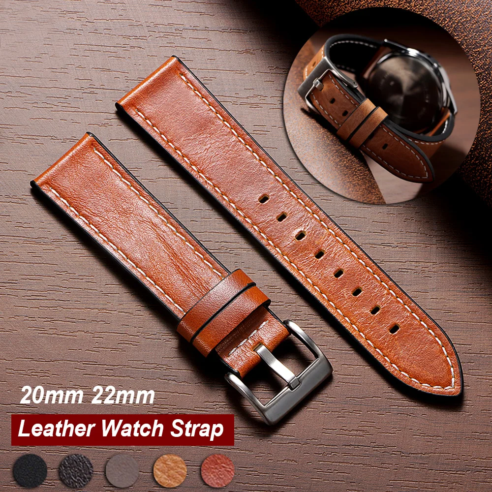 

Bracelet 20mm 22mm Handmade Oil Wax Calfskin Leather Watch Band Brown Men's Soft Vintage Style Leather Strap Watch Accessories