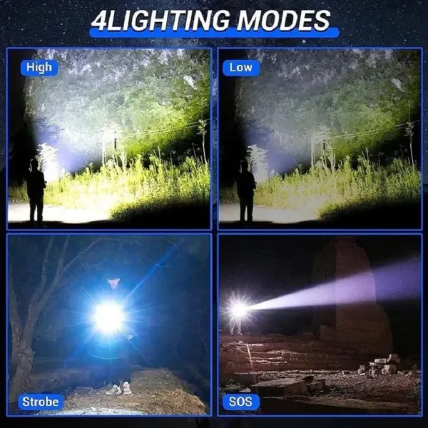 Ultra Powerful LED Flashlight Super Bright Spotlight Torch Rechargeable Zoom Flashlights High Power Lantern Camping