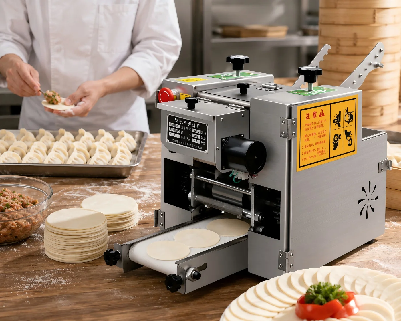 Stainless Steel Automatic Gyoza Wrapper Making Machine Commercial Dumpling Skin Maker for Food Production
