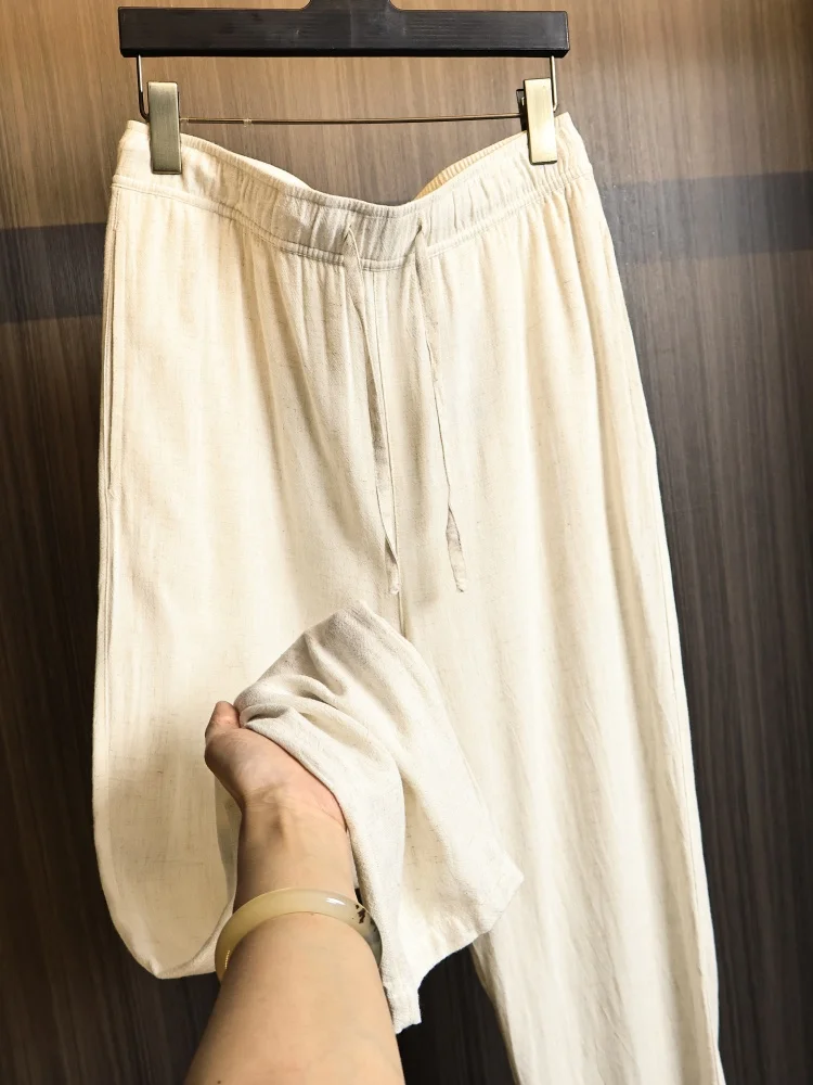 

Summer Lightweight Breezy Linen Mix Straight Leg Casual Pants Men's Loose Elastic Waist Comfortable Breathable Fashion City S...