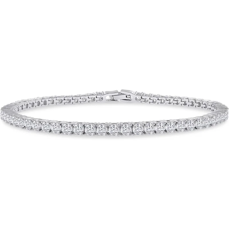 Classic Tennis Bracelet For Women 3Mm Round Lab Created Moissanite Dainty Stackable Cuff Bracelets In 18K Gold Plated Jewelry Fo