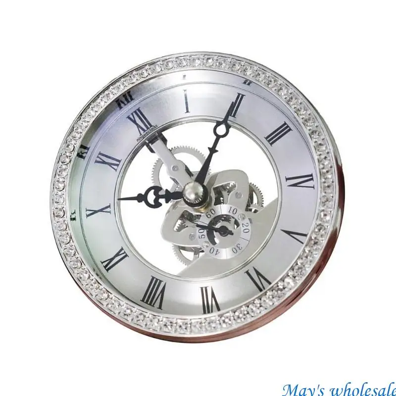Table Clock with Crystal Accent and See Through Metal Movement 100mm Size 448A