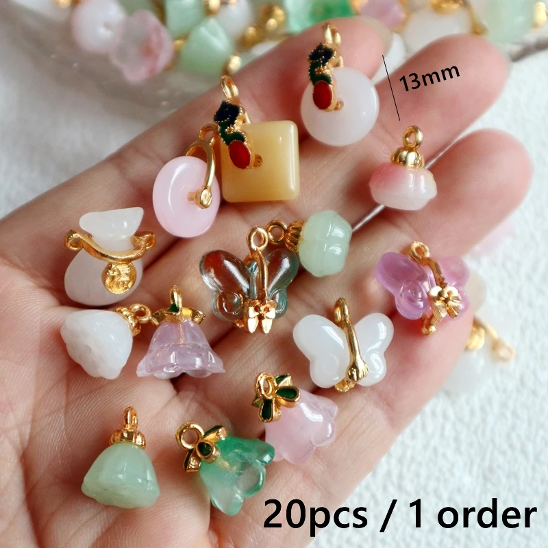 20PCS Glass Alloy Pendant Bell Orchid Lucky Talisman Smooth Transparent Shiny Charm Handmade Jewelry Accessory Decoration Dangle