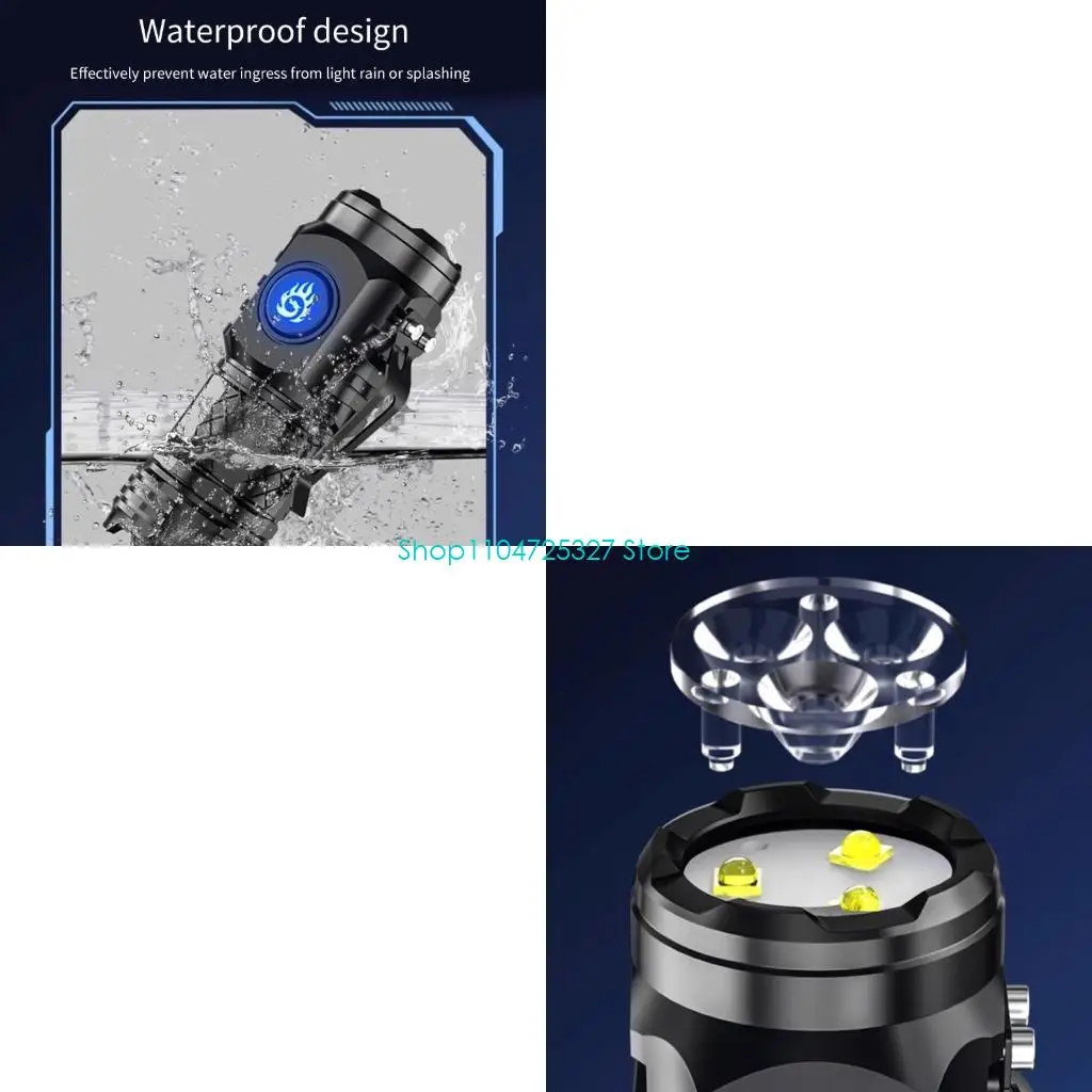 D8KF Waterproof Tactically Torches Rechargeable Flashlights 5 Modes Highly Lumen Flash LED Light for Outdoor Activity