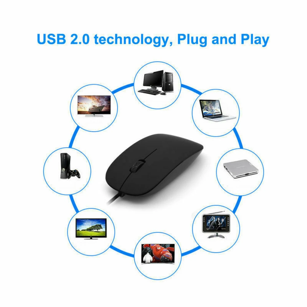 Laptop Wired Mouse USB 2.0 Optical Mouse for PC Computer Scroll Wheel Black Mice Plug and Play